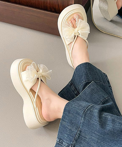 ビッグリボン厚底サンダル 履きやすい夏靴 レディース 歩きやすい チュールリボンコンフォートサンダル ボリュームソールミュールサンダル 大人可愛いフラットサンダル 86JIANL-061