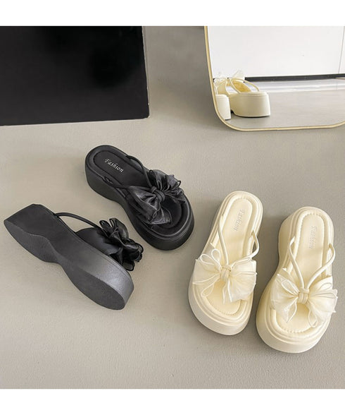 ビッグリボン厚底サンダル 履きやすい夏靴 レディース 歩きやすい チュールリボンコンフォートサンダル ボリュームソールミュールサンダル 大人可愛いフラットサンダル 86JIANL-061