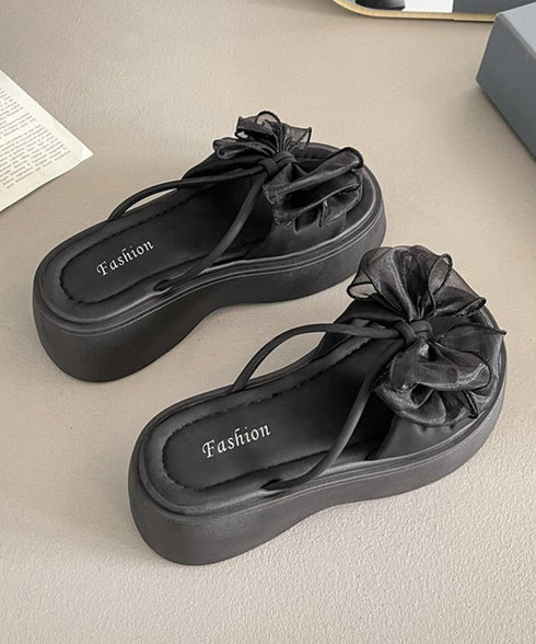 ビッグリボン厚底サンダル 履きやすい夏靴 レディース 歩きやすい チュールリボンコンフォートサンダル ボリュームソールミュールサンダル 大人可愛いフラットサンダル 86JIANL-061