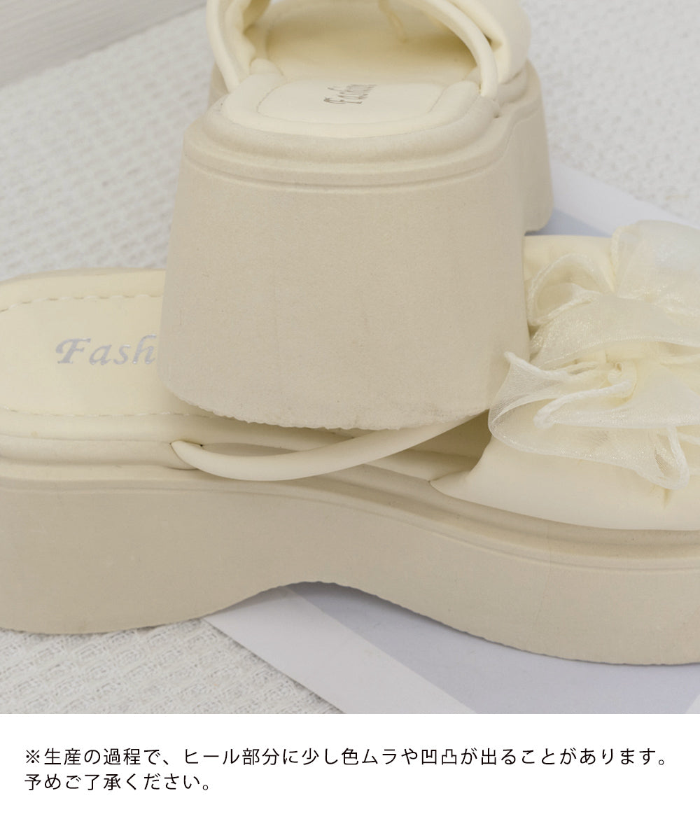 ビッグリボン厚底サンダル 履きやすい夏靴