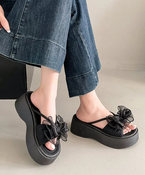 ビッグリボン厚底サンダル 履きやすい夏靴 レディース 歩きやすい チュールリボンコンフォートサンダル ボリュームソールミュールサンダル 大人可愛いフラットサンダル 86JIANL-061