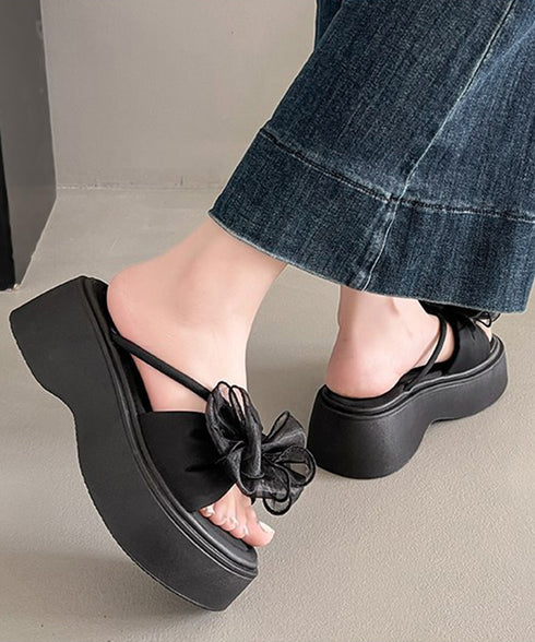 ビッグリボン厚底サンダル 履きやすい夏靴 レディース 歩きやすい チュールリボンコンフォートサンダル ボリュームソールミュールサンダル 大人可愛いフラットサンダル 86JIANL-061