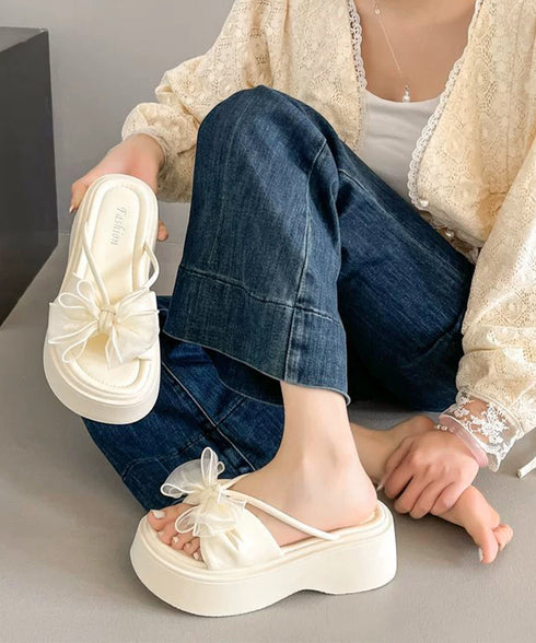 ビッグリボン厚底サンダル 履きやすい夏靴 レディース 歩きやすい チュールリボンコンフォートサンダル ボリュームソールミュールサンダル 大人可愛いフラットサンダル 86JIANL-061