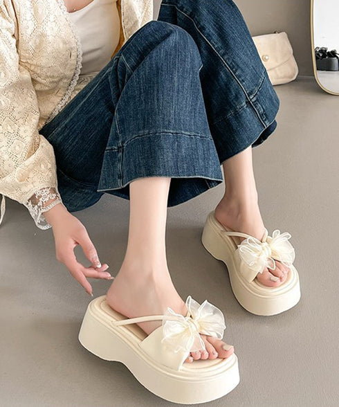 ビッグリボン厚底サンダル 履きやすい夏靴 レディース 歩きやすい チュールリボンコンフォートサンダル ボリュームソールミュールサンダル 大人可愛いフラットサンダル 86JIANL-061