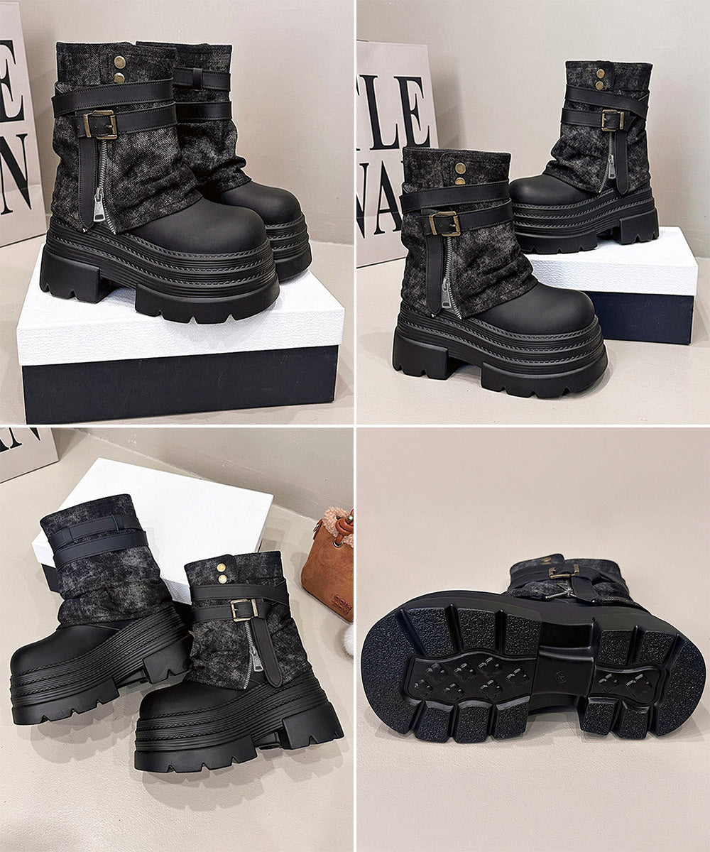 厚底エンジニアショートブーツカバーブーツ