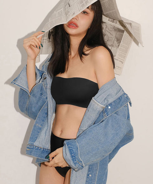 ストラップレスブラ盛れるずれない落ちない 韓国風 無地 シームレス トップブラ 谷間見せ ドレスブラジャーノンワイヤー 2WAY 美胸ブラ単品 小胸ブラ 盛りブラ 86JIEJIE-001