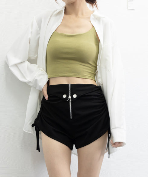 ショートパンツ サイドドロスト短パン美脚 レディース セクシー ハイウエストホットパンツ フロントジップ カジュアル 韓国風 春夏ボトムス 着やせショーパンお洒落 86JINGCHU-001