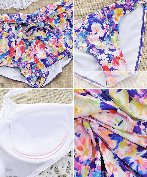 ビキニ水着レディース盛れる水着3点セット ホルターネック水着 レースフリルビキニトップス 花柄ショートパンツ セクシーバックシャン水着 背中魅せ おしゃれ みずぎ 86JINHAO-001