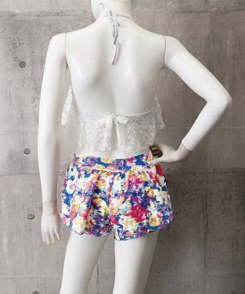 ビキニ水着レディース盛れる水着3点セット ホルターネック水着 レースフリルビキニトップス 花柄ショートパンツ セクシーバックシャン水着 背中魅せ おしゃれ みずぎ 86JINHAO-001