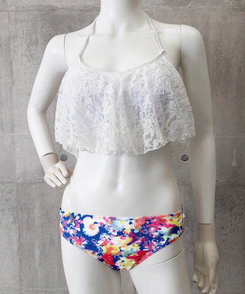 ビキニ水着レディース盛れる水着3点セット ホルターネック水着 レースフリルビキニトップス 花柄ショートパンツ セクシーバックシャン水着 背中魅せ おしゃれ みずぎ 86JINHAO-001