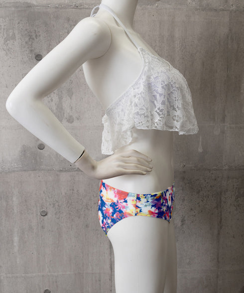 ビキニ水着レディース盛れる水着3点セット ホルターネック水着 レースフリルビキニトップス 花柄ショートパンツ セクシーバックシャン水着 背中魅せ おしゃれ みずぎ 86JINHAO-001