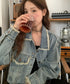 フリンジデニムジャケット デニムブルゾン ヴィンテージ感ジャケットレディース レトロデニムアウター Gジャン ライトアウター デニム羽織長袖 オルチャン春アウター 86JINZI-003