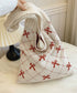 ニットトートバッグ リボン柄ニット編み鞄 レディース マルシェバッグ 肩掛けバッグ 折りたたみ サブバッグ 大容量 軽量 手提げバッグ カジュアル 柔らかいかばん 86JIXIN-004
