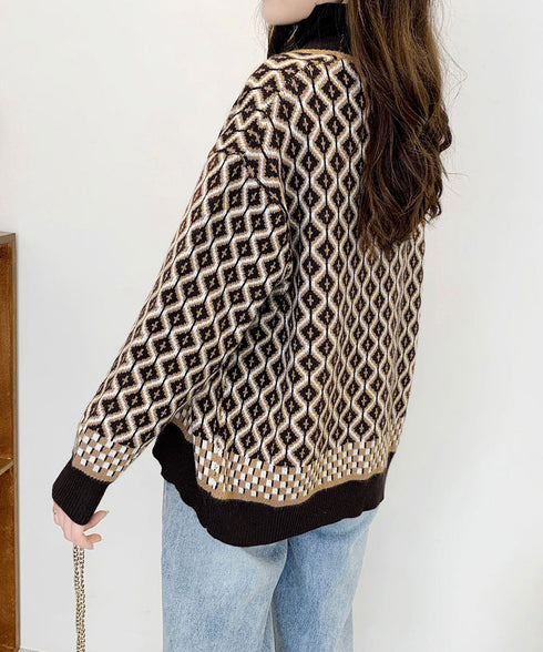 ジャガード編みニットカーディガンVネック 韓国 レディース 秋冬服 長袖 ドロップショルダー ニットトップス 体型カバー ゆったり 着やせ ニット羽織り きれいめ 86KANING-005