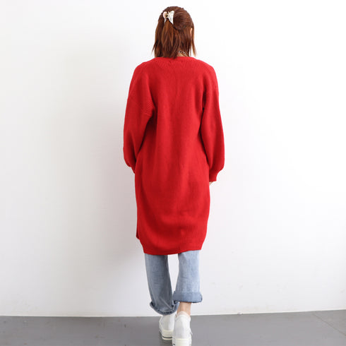 ニットカーディガン レディース 秋 韓国 ロングカーディガン ドロショル ぽわん袖 膝丈 リブニットガウン 長袖 トッパーカーディガン 楽ちんアウター 86KANING-008
