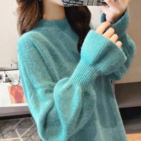 ニット ドッキングワンピース カジュアル シフォン 切り替え 韓国 ファッション ワンピース 秋冬 アンブレラスリーブ フリル袖 膝丈ワンピース プチハイネック 86KANING-010