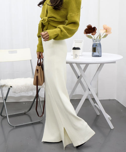 ニットワイドパンツ レディース スリット 美脚脚長 ストレートパンツ センタープレス 秋冬 ロングパンツ ハイウエスト オフィスカジュアル ボトムス 着やせ 無地 86KANING-026