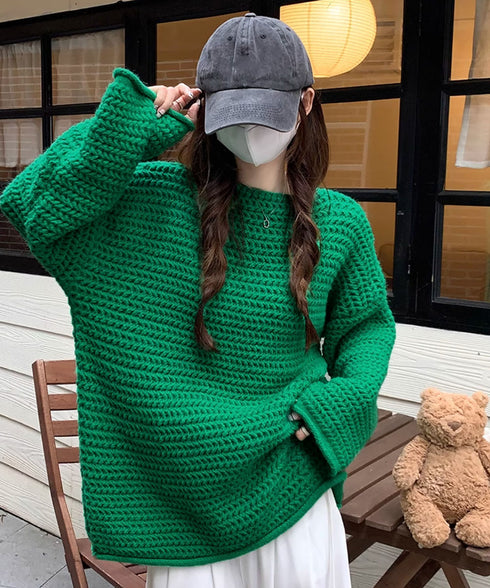 ローケージ ニットセーター プルオーバー レディース ゆったり ざっくり編みニットトップス 韓国秋冬 ボートネック長袖セーター ドロップショルダー 大人ニットソー 86KANING-027