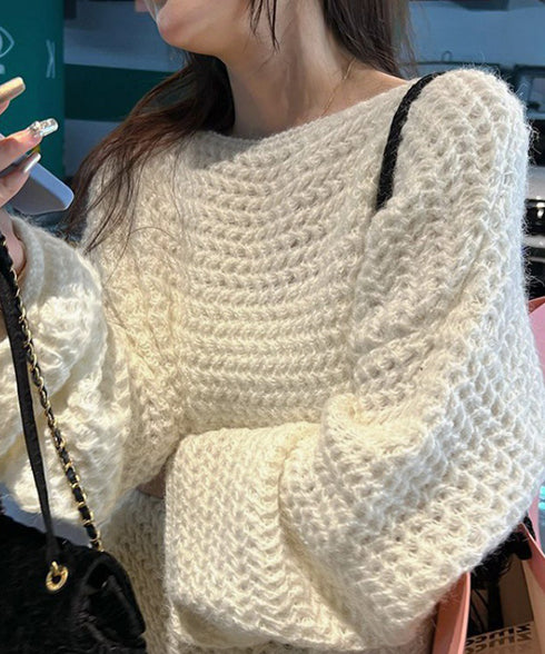 ローケージ ニットセーター プルオーバー レディース ゆったり ざっくり編みニットトップス 韓国秋冬 ボートネック長袖セーター ドロップショルダー 大人ニットソー 86KANING-027