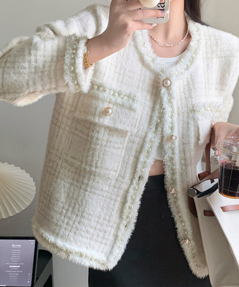 ラメツイード風ジャケット 韓国ニット秋冬 ノーカラージャケットレディース ニットカーディガン 上品エレガント ライトアウターきれいめ 入学式 セミフォーマル羽織り 86KANING-034