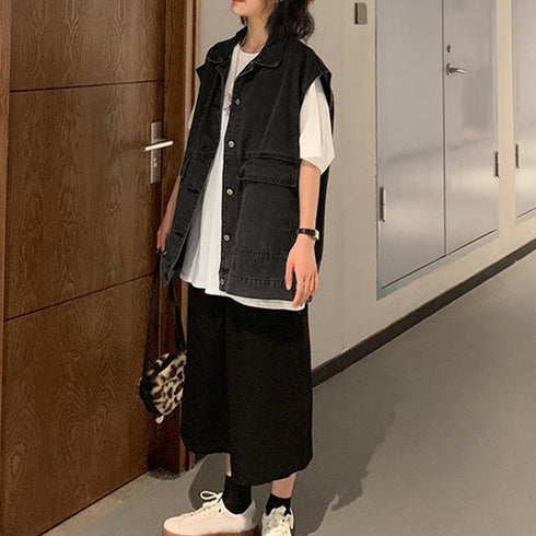 デニムベスト ジレ レディース 重ね着 カジュアル ノースリーブ デニムジャケット ビッグシルエット ジージャン 袖なし 春秋夏アウター着やせ おしゃれGジャン 86LANSEN-001