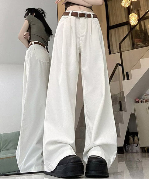 ヴィンテージタックワイドデニムパンツ脚長 ハイウエスト ワイドストレートデニムレディース ゆったりジーンズ体型カバー ジーパン ストリートデニムロングパンツ 美脚 86LDKFZ-001