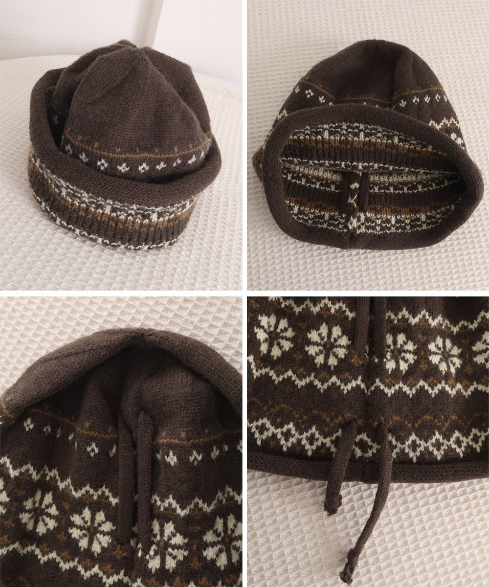 ノルディック柄ニット帽秋冬ニットキャップ
