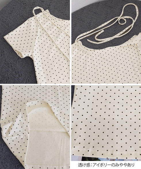 ドット柄tシャツオフショルダートップス夏 チョーカートップス半袖Tシャツレディースおしゃれtシャツアシンメトリー 可愛いリボンタイトップス韓国風セクシーカットソー 86LHHHY-001