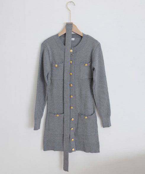 ミニニットワンピース ゴールドボタン上品 レディース セクシーリブミニワンピ膝上丈 タイトワンピースウエストマーク クールネック セータードレスパーティー 韓国風 86LJIAR-001