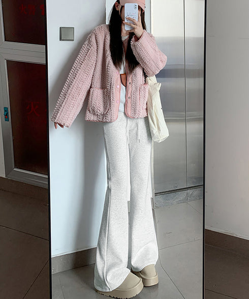 スウェットパンツ 裏起毛フレアパンツ美脚 おしゃれ あったたかパンツ ハイウエストイージーパンツ ウエストゴム 着やせ カジュアルズボン 運動スポーティパンツ厚手 86LJINS-001