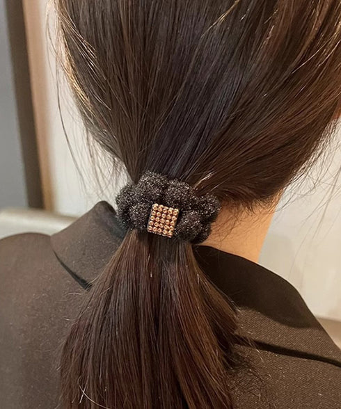 キラキラビーズ付ファーヘアゴム5本組上品 モコモコボリュームヘアアクセサリーセット 韓国風ビジューヘアゴム 大人可愛い髪飾りまとめ髪 シュシュセット秋冬ヘアアクセ 86LJIUYU-001