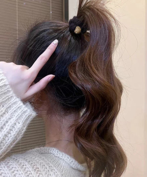 キラキラビーズ付ファーヘアゴム5本組上品 モコモコボリュームヘアアクセサリーセット 韓国風ビジューヘアゴム 大人可愛い髪飾りまとめ髪 シュシュセット秋冬ヘアアクセ 86LJIUYU-001