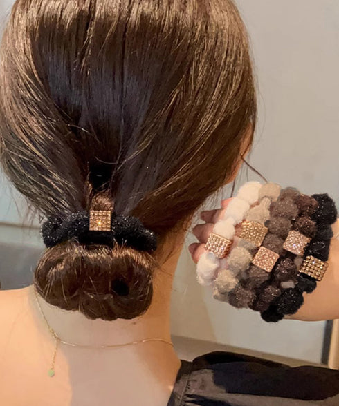キラキラビーズ付ファーヘアゴム5本組上品 モコモコボリュームヘアアクセサリーセット 韓国風ビジューヘアゴム 大人可愛い髪飾りまとめ髪 シュシュセット秋冬ヘアアクセ 86LJIUYU-001