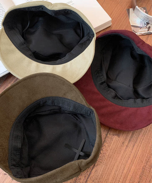 ワンポイントキャスケット スエード調帽子 レディースクラシックマリンハット ハート飾り ベレー風キャップ つば広ぼうしヴィンテージ風 小顔見え レトロ帽子あったか 86LJIYING-001