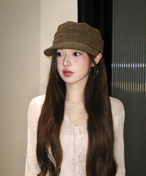 ワンポイントキャスケット スエード調帽子 レディースクラシックマリンハット ハート飾り ベレー風キャップ つば広ぼうしヴィンテージ風 小顔見え レトロ帽子あったか 86LJIYING-001