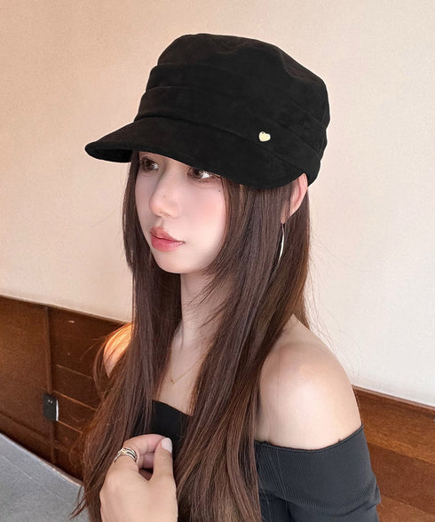 ワンポイントキャスケット スエード調帽子 レディースクラシックマリンハット ハート飾り ベレー風キャップ つば広ぼうしヴィンテージ風 小顔見え レトロ帽子あったか 86LJIYING-001