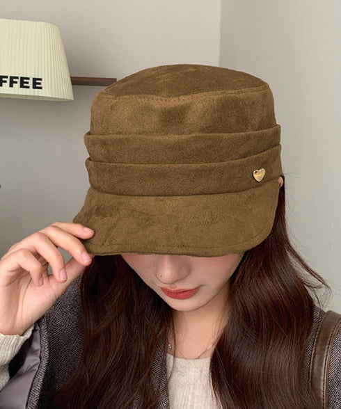 ワンポイントキャスケット スエード調帽子 レディースクラシックマリンハット ハート飾り ベレー風キャップ つば広ぼうしヴィンテージ風 小顔見え レトロ帽子あったか 86LJIYING-001