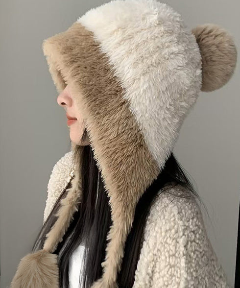 ポンポン付き もこもこニット帽子あったか レディース 柔らか帽子 耳あて付き秋冬ハット 暖かい防寒ボア帽子 小顔 ふわふわニットキャップ ボリューム可愛い 韓国風 86LMXK-001