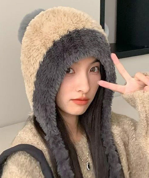 ポンポン付き もこもこニット帽子あったか レディース 柔らか帽子 耳あて付き秋冬ハット 暖かい防寒ボア帽子 小顔 ふわふわニットキャップ ボリューム可愛い 韓国風 86LMXK-001