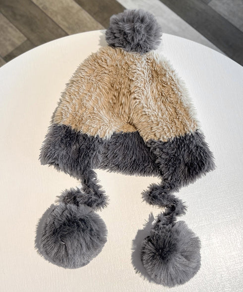 ポンポン付き もこもこニット帽子あったか レディース 柔らか帽子 耳あて付き秋冬ハット 暖かい防寒ボア帽子 小顔 ふわふわニットキャップ ボリューム可愛い 韓国風 86LMXK-001