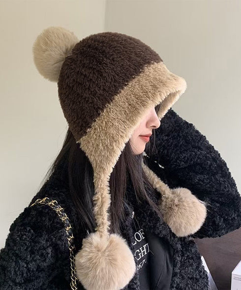 ポンポン付き もこもこニット帽子あったか レディース 柔らか帽子 耳あて付き秋冬ハット 暖かい防寒ボア帽子 小顔 ふわふわニットキャップ ボリューム可愛い 韓国風 86LMXK-001
