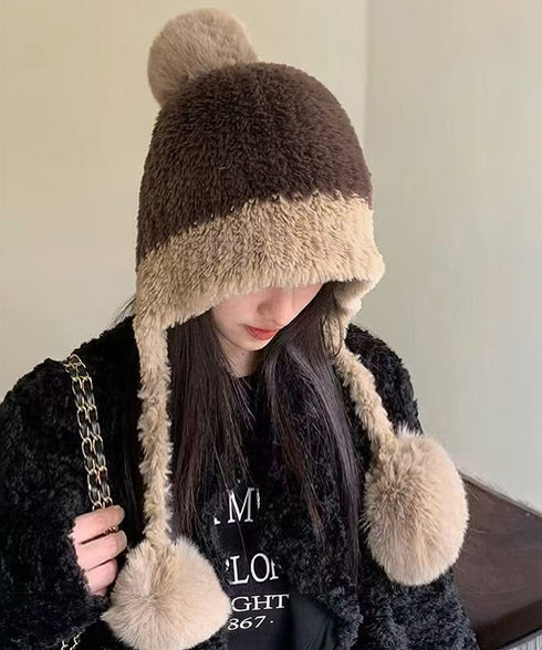 ポンポン付き もこもこニット帽子あったか レディース 柔らか帽子 耳あて付き秋冬ハット 暖かい防寒ボア帽子 小顔 ふわふわニットキャップ ボリューム可愛い 韓国風 86LMXK-001