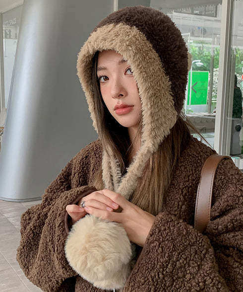 ポンポン付き もこもこニット帽子あったか レディース 柔らか帽子 耳あて付き秋冬ハット 暖かい防寒ボア帽子 小顔 ふわふわニットキャップ ボリューム可愛い 韓国風 86LMXK-001