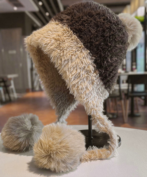 ポンポン付き もこもこニット帽子あったか レディース 柔らか帽子 耳あて付き秋冬ハット 暖かい防寒ボア帽子 小顔 ふわふわニットキャップ ボリューム可愛い 韓国風 86LMXK-001