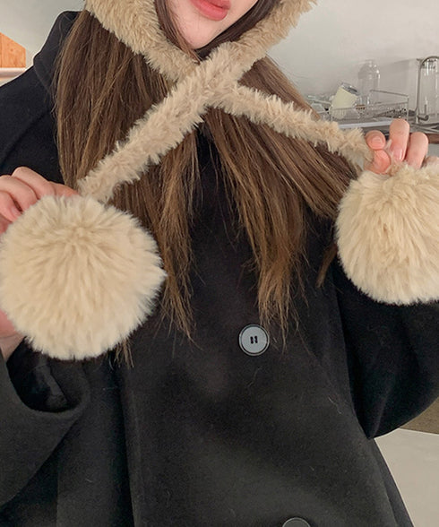 ポンポン付き もこもこニット帽子あったか レディース 柔らか帽子 耳あて付き秋冬ハット 暖かい防寒ボア帽子 小顔 ふわふわニットキャップ ボリューム可愛い 韓国風 86LMXK-001