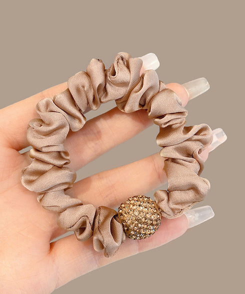 キラキラボール付きシュシュゴム4色セット 華やかなラインストーンボールシュシュ サテンヒョウ柄スリムヘアゴム まとめ髪アレンジ 大人可愛い 韓国風ヘアアクセサリー 86LQINWEN-001