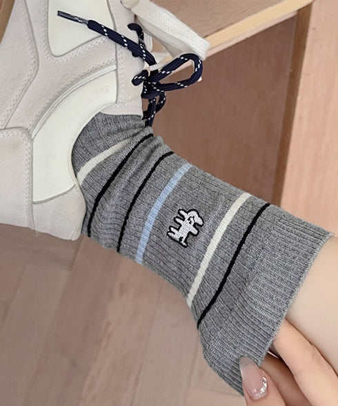 リブソックス レディース ミドル丈 靴下 刺しゅう ワンポイント靴下 大人可愛いボーダーソックス カジュアルミドルソックス 蒸れにくい 綿混ルームソックスおしゃれ 86LRRAN-001