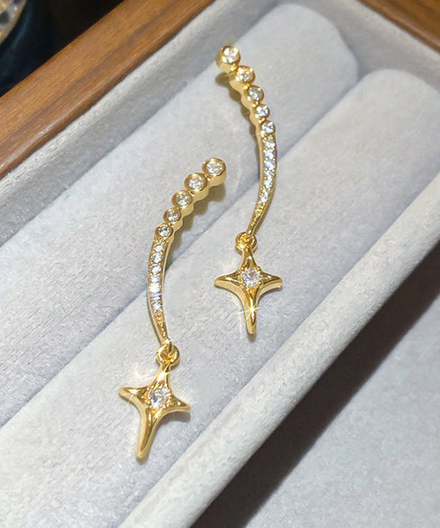 スタービジューイヤーカフピアス キラキラ レディース 揺れる輝く星柄ビジューピアス 両耳セット 華奢見え耳飾り 顔周り華やか 映えアクセサリー上品ジュエリー韓国風 86LSD-001