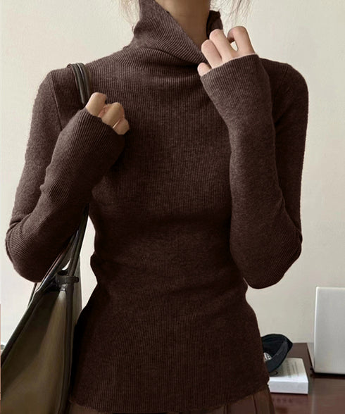 タートルネックリブニットとっくりセーター ハイネックニットレディース きれいめ 韓国風タイトニットソー着やせ 大人可愛いニット秋冬 シンプルニットインナーあったか 86LXAYT-001