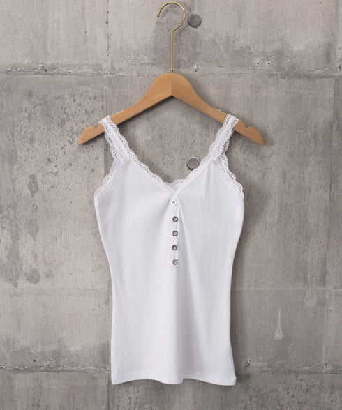 レースリブキャミソールフロントボタン夏服 レディース Vネック レースタンクトップ 重ね着 薄手インナーキャミ 韓国風 ノースリーブトップス 大人可愛い肌着着やせ 86LXMER-001